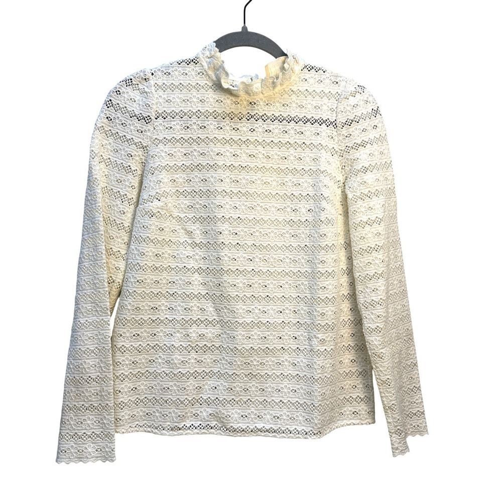 Sezane Blouse Eglantine Ecru Lace High Ruffle Neck Top Size 34 XS NEW
